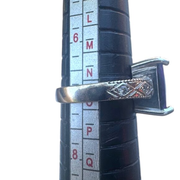 Vintage-Inspired Sterling Silver Ring With Amethyst Gemstone & Intricate Band 7 - Picture 2 of 10